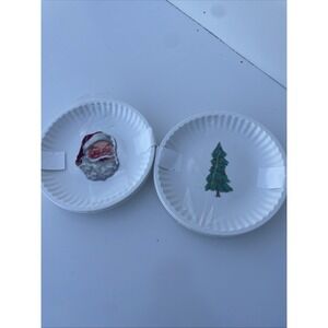 Christmas Paper Plate Style Santa Head & Tree Appetizer 6" Plates 2 Pack‎